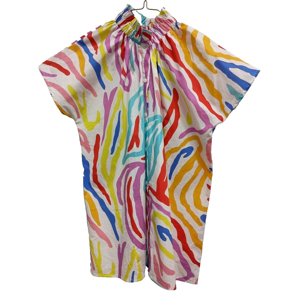 Layerz Clothing Wearable Art BOHO Top Womens Medium Abstract Print Short Sleeve